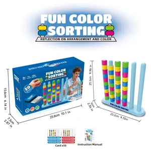 Color Sort Stacking Puzzle Toy, Fine Motor Skill Training Educational Game with Challenge Cards，Montessori Color Ring Stacking Toy, Logical Thinking Training Board Game for Boys Girls Age 8+