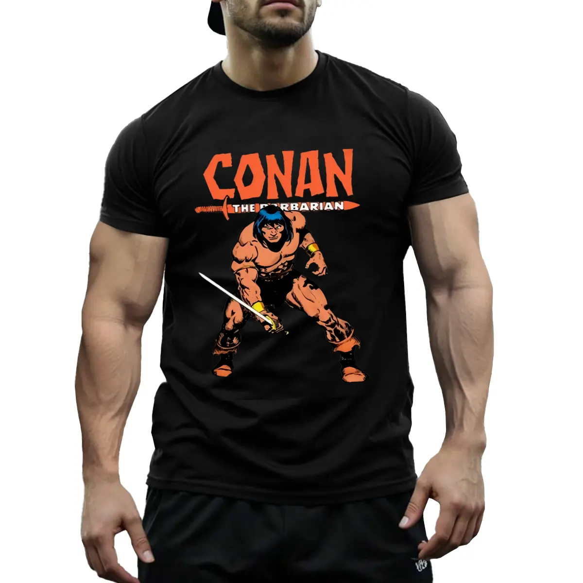 Conan The Barbarian Graphic T-Shirt for Men, 100 Cotton Crew Neck Tee, Casual Short Sleeve Print Top, All-Season Comfort Fit, Regular Length - Black, Adventure Apparel Casual Crew Neck 100 Cotton Tee - T Shirt