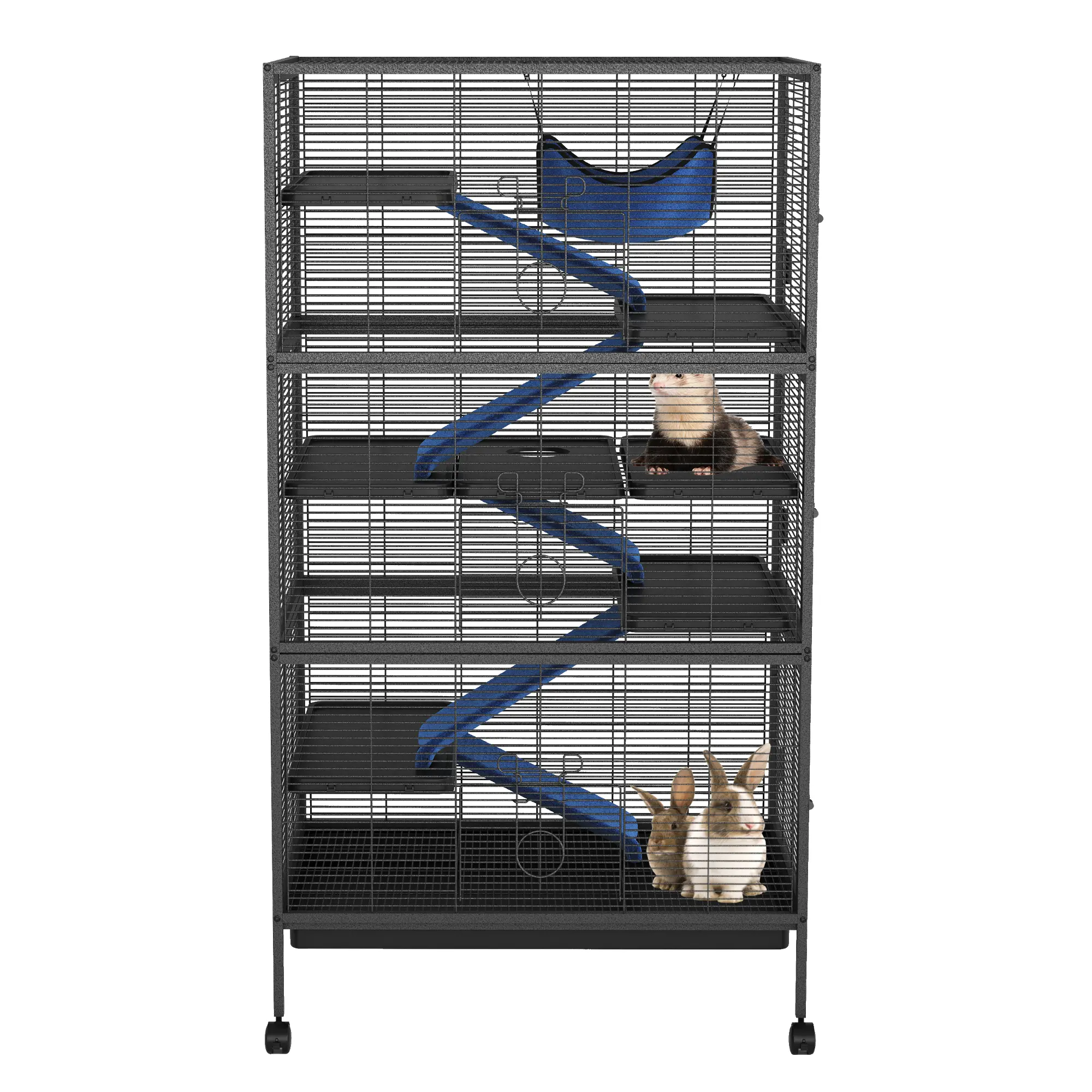 6-Tier Rolling Ferret Cage, Heavy Duty Metal Small Animal Cage with 5 Fleece Ramps, Hammock, 6 Access Doors, Pull-Out Bottom Tray, Secure Latches & 360° Caster Wheels, Multi-Level Indoor Habitat for Chinchilla, Rat, Guinea Pig, Rabbit, Sugar Glider