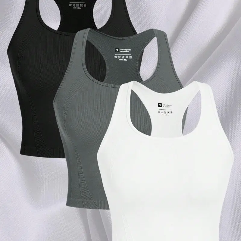 3-piece women's outdoor sports top with exposed navel vest, running yoga fitness sleeveless sports shirt, Tight Sports Vest