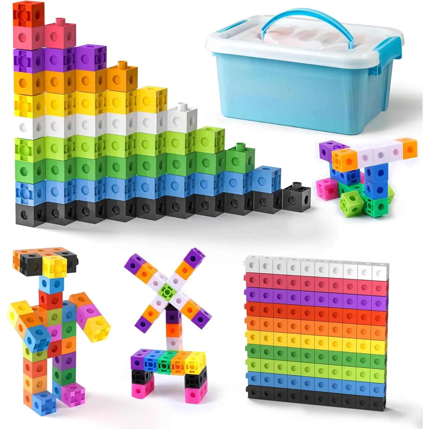 Math Linking Cubes with Box 301PCS, Preschool Math Manipulative, Kids Counting Blocks Play Set, Suitable for Learning Educational Supplies in Kindergarten. Great Gift for Boys & Girls (1)fidget toys