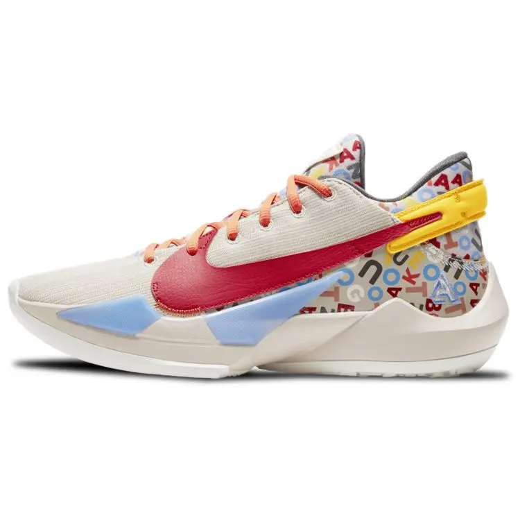 Nike Freak 2 Letter Bro Basketball Shoes for Men and Women – Round Toe, Zoom Air Cushioning, Non-Slip Durable Outsole, Low-Top in Brown Blue Red Verifiable, with credentials and supporting global authentication