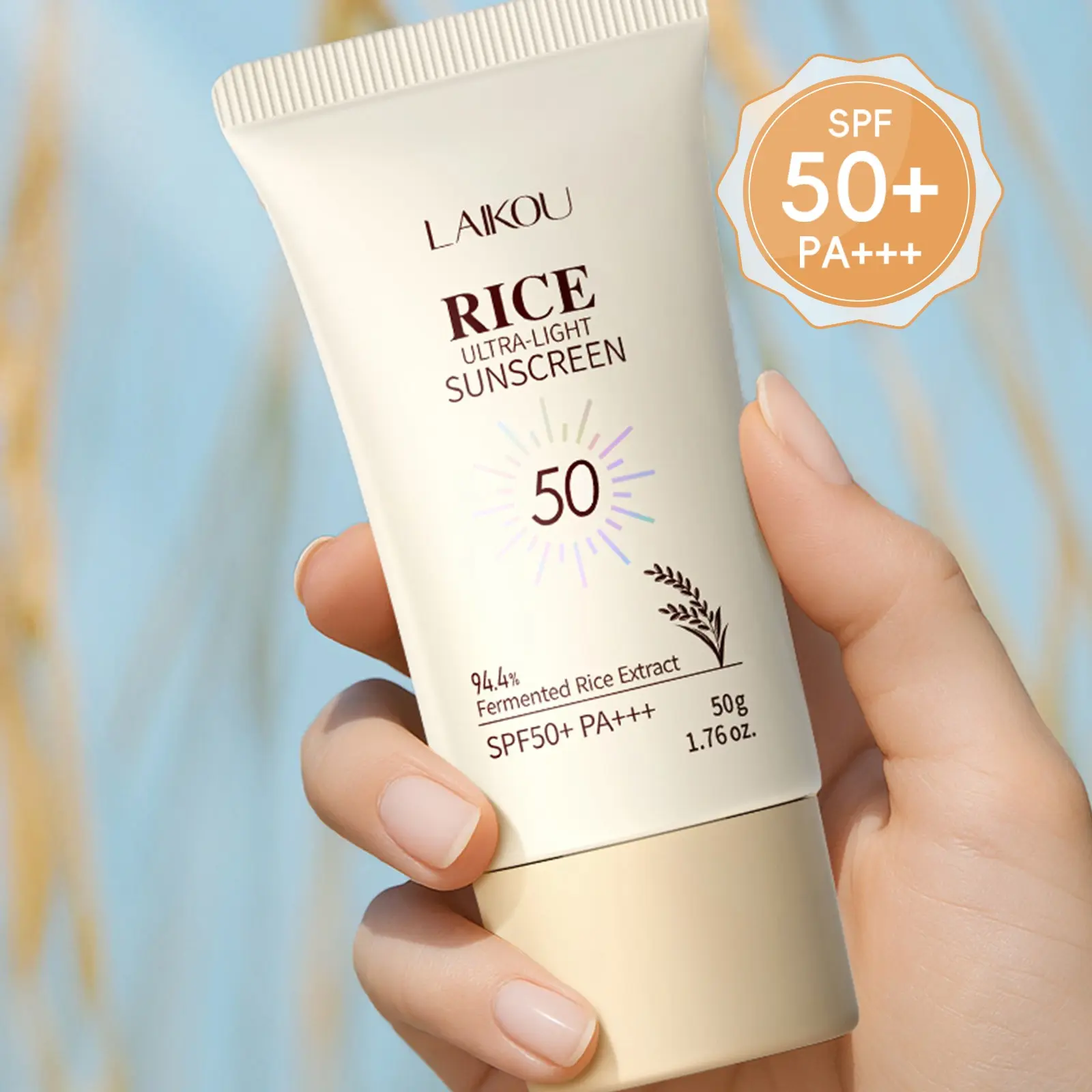 Laikou Rice Light Sunscreen, SPF50+/PA+++, Gentle Formula for Sensitive Skin, Daily Use Sunblock, Moisturizing & Hydrating