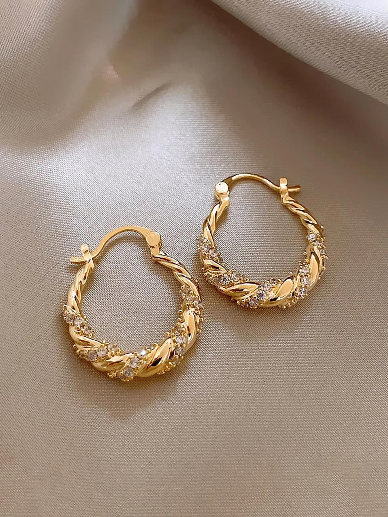 Women's Elegant Twist Design Hoop Earrings, High Quality Earrings, Fashion Jewelry for Party, Everyday Accessories, Trendy All-match & Exquisite Jewelry for Birthday Gift