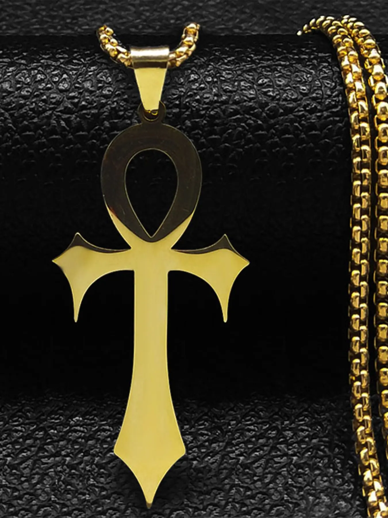 Goth Egyptian Cross Ankh Key of Life Necklace Stainless Steel Black Color Amulet Religious Necklaces Gothic Gift Ankh Cross Pendant