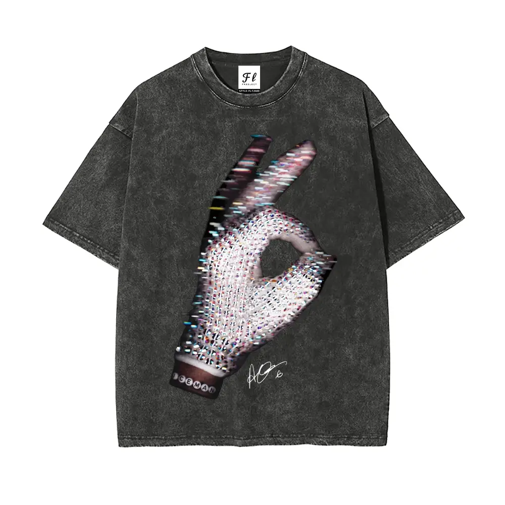 Unisex Washed-Print T-Shirt with Distressed "OK" Hand Sign Graphic – Y2K Style Crew Neck Tee (Unisex) – 100% Cotton, Vintage-Inspired Casual Loose Summer Top