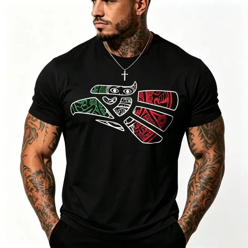 Men's Aztec Tribal Eagle Graphic Tee - Bold Chicano Streetwear for Representing Mexico t shirts