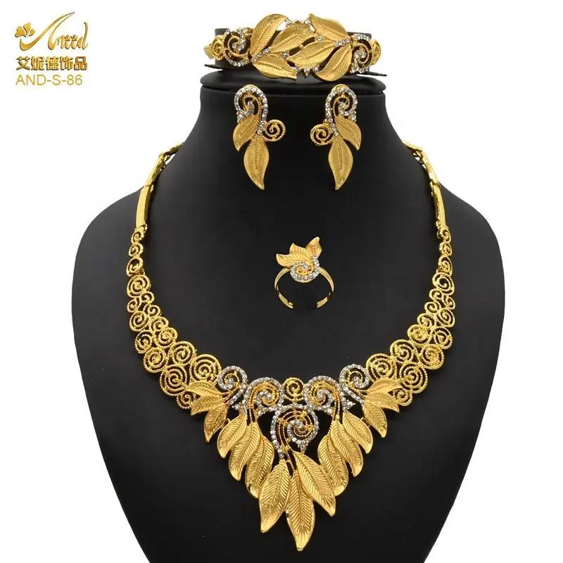 ANIID African Jewelery Set Necklace Wedding Bridal Earing 24k Gold Color Quality Nigerian Dubai Indian Bracelet Ring Habesha