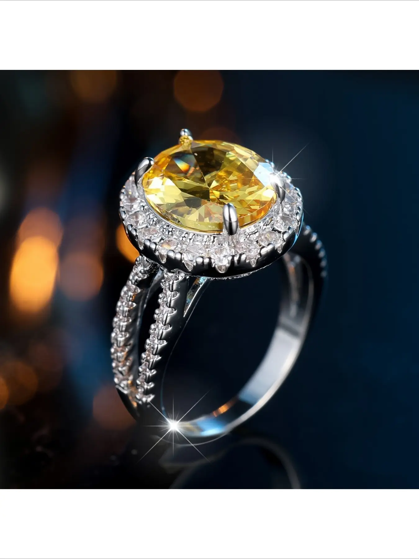 Popular Exquisite Oval Yellow Diamond Sunflower Side Stones Ring Double Twisted Shank Pave Diamonds Luxury Stylish Temperament Fine Finger Ring For Daily Wear
