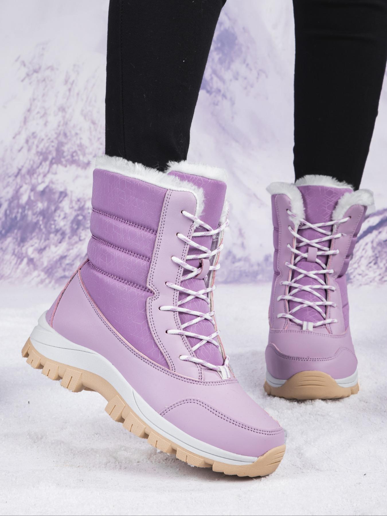 Women's Warm Outdoor Hiking Boots, Fall Winter Lace-Up Snow Boots, Fleece Lined, Windproof Non-Slip Waterproof, Daily Wear & Sports