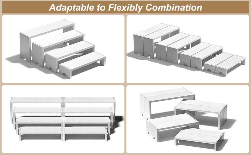 2 Set Large White Wooden Tiered Riser Display Stands for Vendor Events,Stackable Wooden Cupcake Stand,Farmhouse Wood Dessert Table Display Set,Vendor Booth Display Items,Food Display Risers for(12-11.2-10.4-9.6IN)