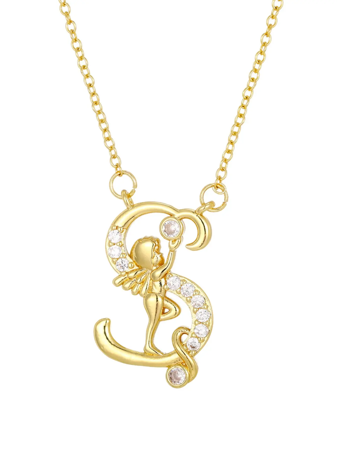Gold Plated Alphabet Necklace for Women, Elegant Dainty Necklace, A-Z Initial Pendant Necklace with Crystal Accents, Dainty Personalized Letter Jewelry, Fairy Charm Chain, Gift for Daily Wear, Party & Special Occasions