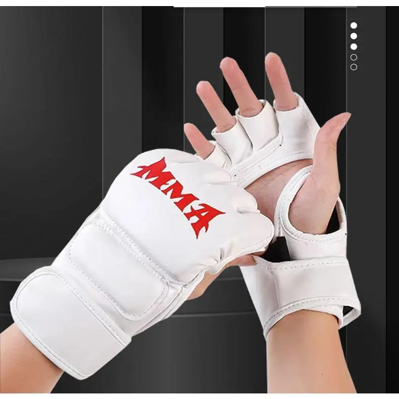 Unisex PU Leather Fingerless Boxing Gloves - Snug Wrist, MMA Print, for Adult & Kid MMA Muay Thai Sparring Training, Fingerless Gloves