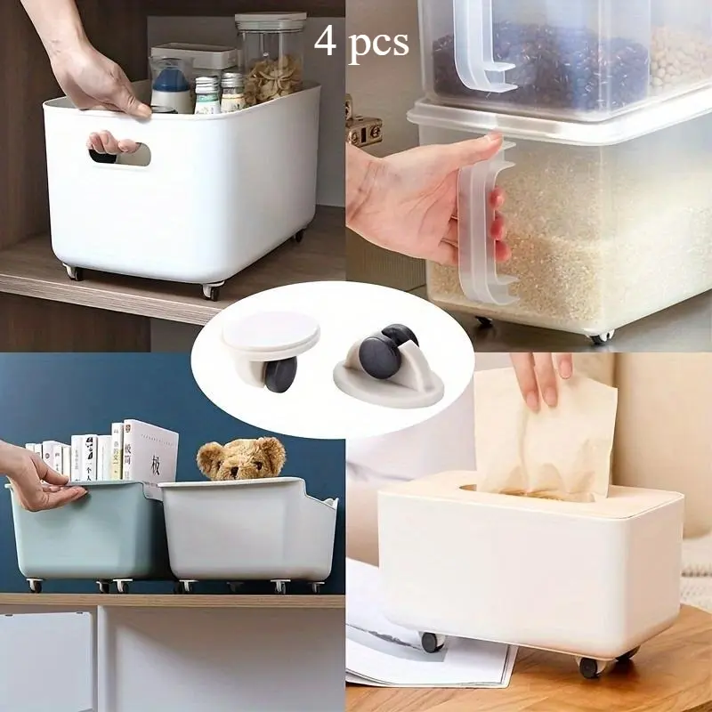 4pcs Self Adhesive Wheels Small Stick On Cricut Wheels Mini Fixed Casters Paste Plastic Universal Pulley Roller Ball Transfer Bearing Casters For Bins Storage Containers Underbed Boxes