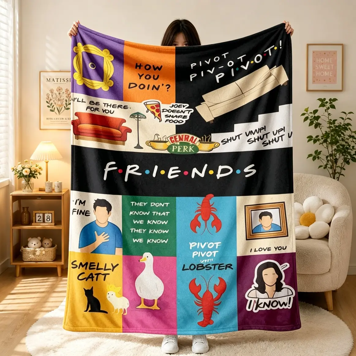 Friends TV Show Flannel Blanket For Adults And Kids, Soft Warm Fuzzy Throw Blanket With Central Perk Prints And 90s Sitcom Quote Design, Anti-Pilling Cozy Fleece Blanket For Sofa Bedroom Home Decor, Best Friend Gift Idea