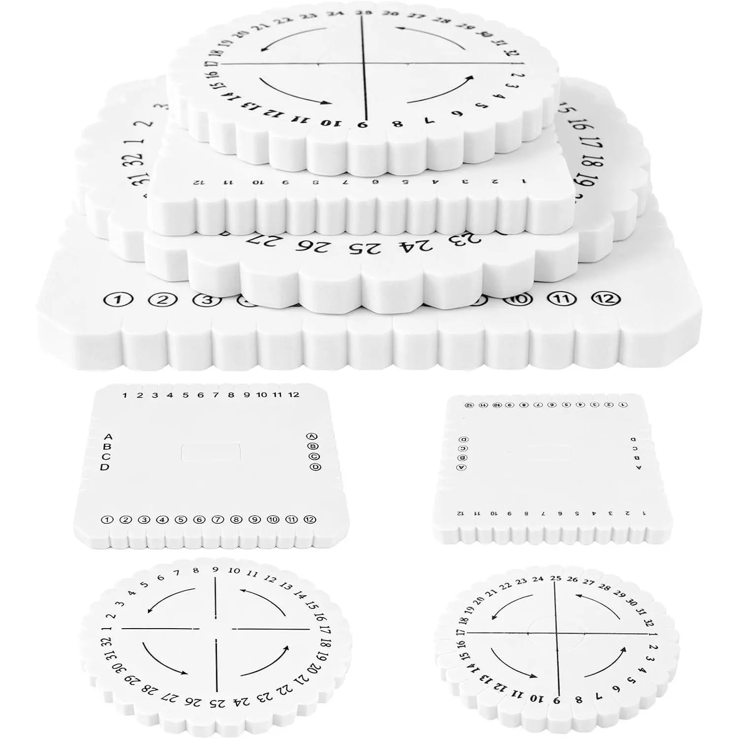 4 count 4 Sizes Braiding Disk Square Kumihimo Beading Cord Disc | Braiding Braided Plate DIY Bracelet Loom Weaving Board (Round/Square Plate, White)
