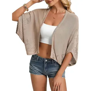 Crochet Cardigans, Short Sleeve Cropped Bolero Shrug, Lightweight Open Front Sweater Outwear