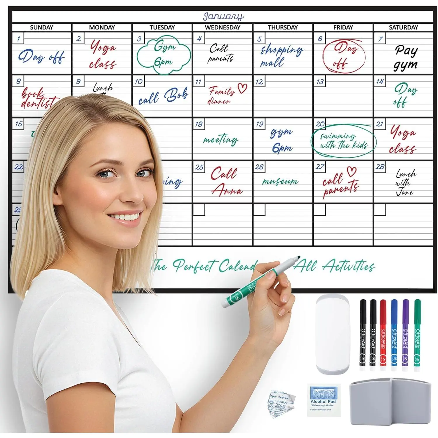 Large Dry Erase Calendar for Wall 24x36, Giant Family Office Big , Monthly Planner Erasable Month, Rolled Whiteboard White Board, 36x24 Calendar Dry Erase for Undated Wall Large Classroom
