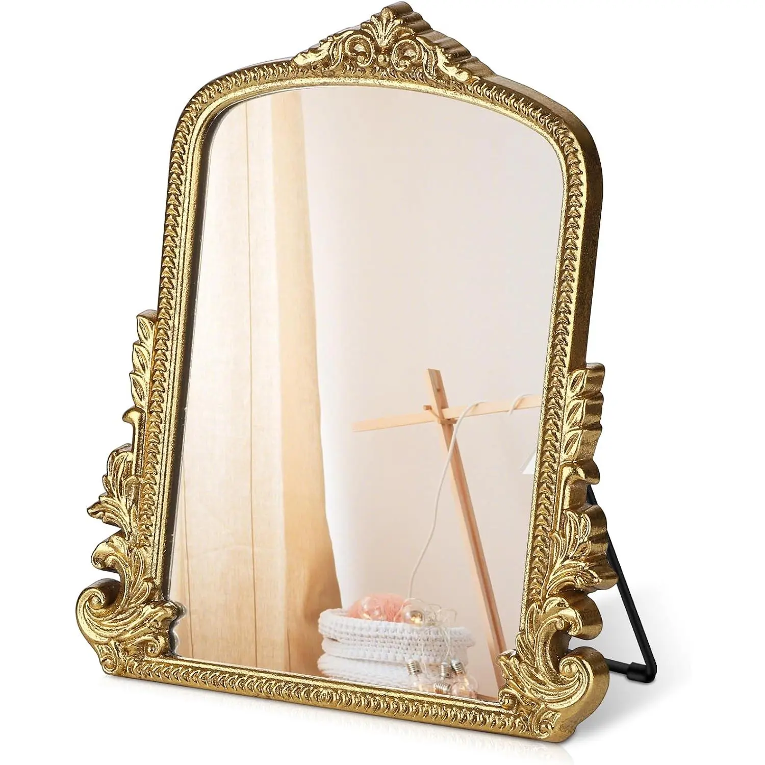 Makeup Mirror, 12"x 9.8"   Desk Antique Tabletop Mirror | Adjustable Stand, Hang or Wall Mounted Dress-up  Mirror, Decor Mirror for Living Room,Bedroom, Bathroom, ,