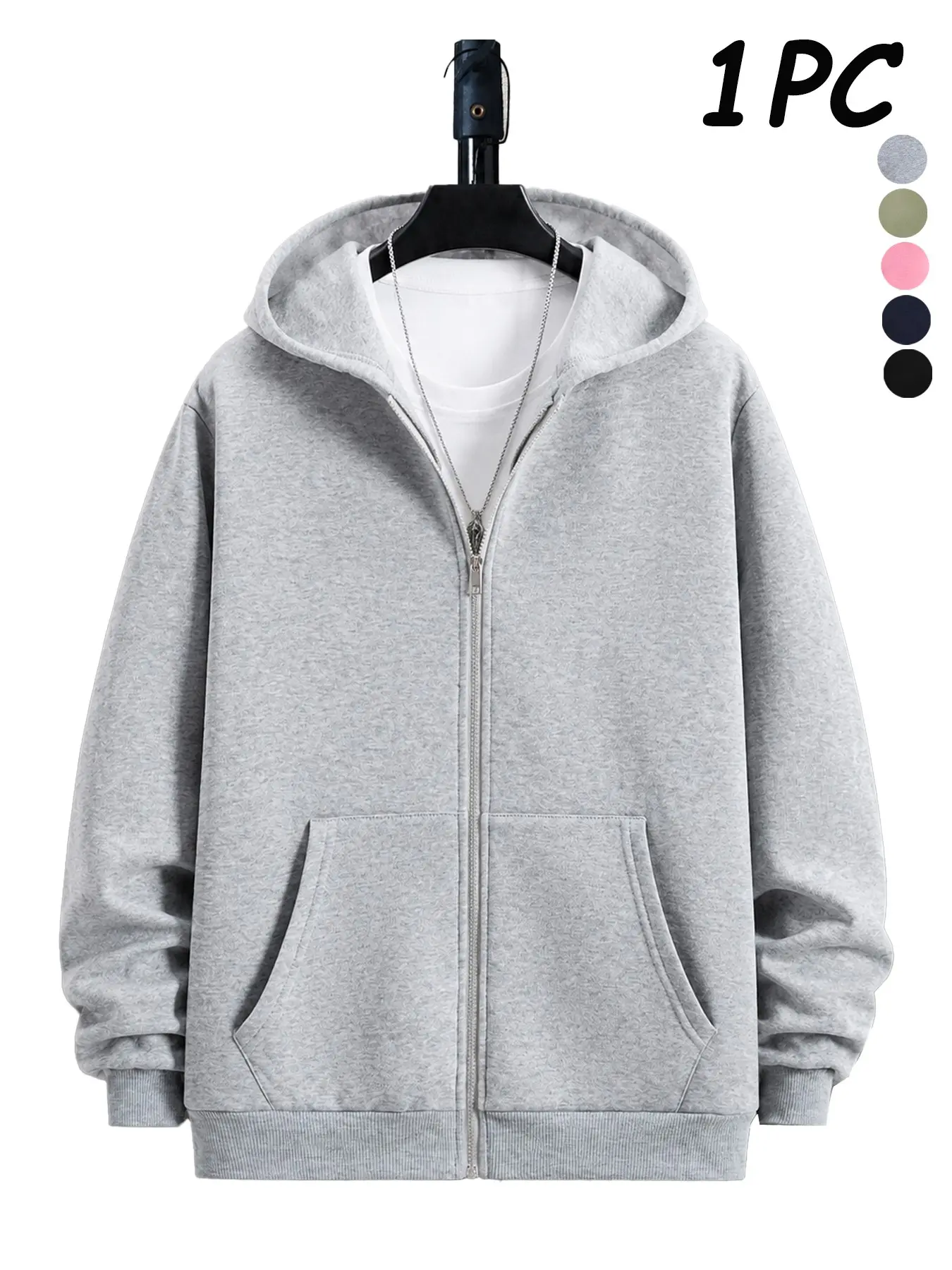 Men's Fleece Lined Hooded Sweatshirt, Plain Basic Full Zip Jacket, Casual Fall & Winter, Outdoor Activities and Streetwear