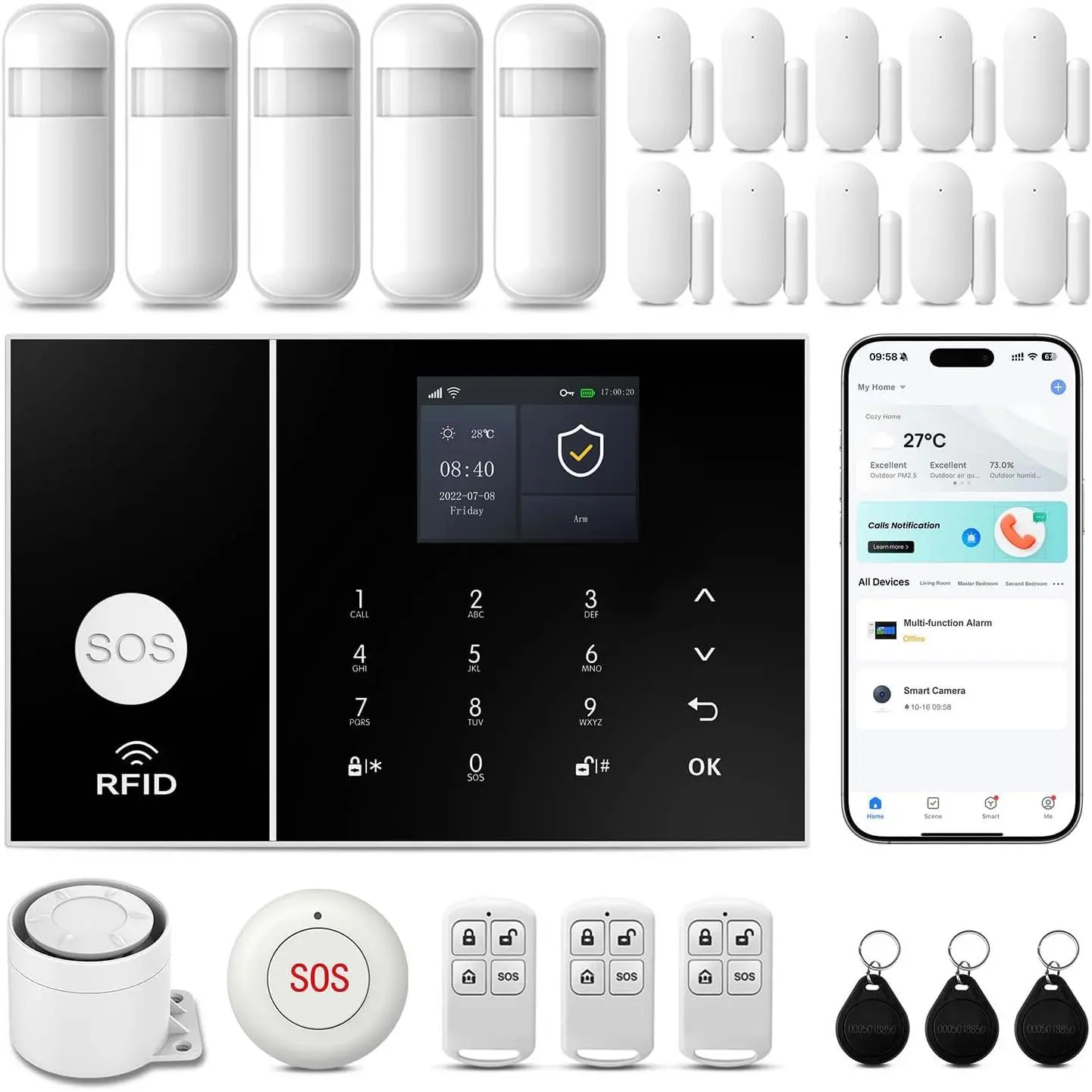 Door and Window Sensor, WiFi  System with  Life App Control,  , Self-Adhesive Installation,   Host Required