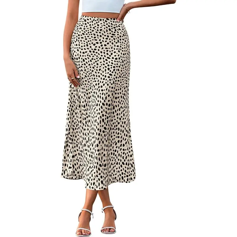 Women’s Satin Midi Skirt, High Waisted A-Line Silk Skirt, Elegant Flowy Long Skirt for Wedding Guest, Office, Party & Daily Wear