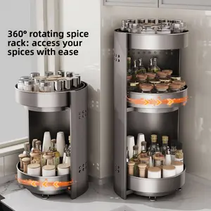 360-degree rotating spice rack, kitchen countertop corner shelf, multifunctional storage for oil, salt, sauce, and vinegar