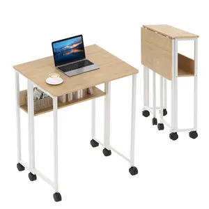 Folding Desk with Wheels & Storage Shelf, 31.5" Small Computer Desk for Home Office, Foldable Rolling Laptop Table for Small Spaces, Easy Assembly