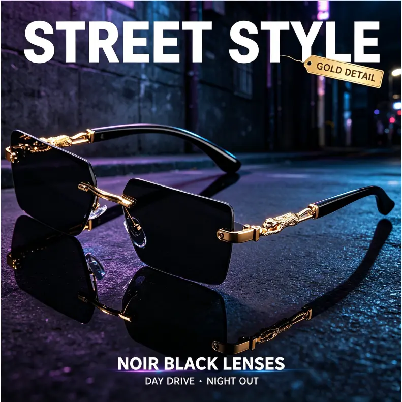 Unisex Rimless Rectangular Fashionable Sunglasses - Resin Frame, Small Square Adjustable Polarized Lenses, Modern Trendy Shades for Beach Vacation & Daily Wear, Men's Sunglasses,summerwins