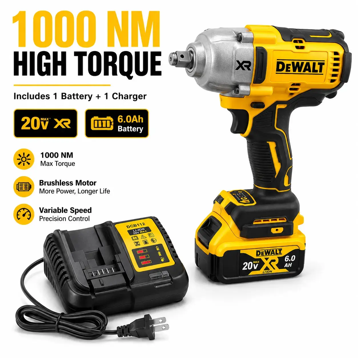 DEWALT Impact Wrench 1/2" Inch High Torque With Hog Ring Anvil 20V Brushless Cordless Wrench Dewalt Power Tools DCF900