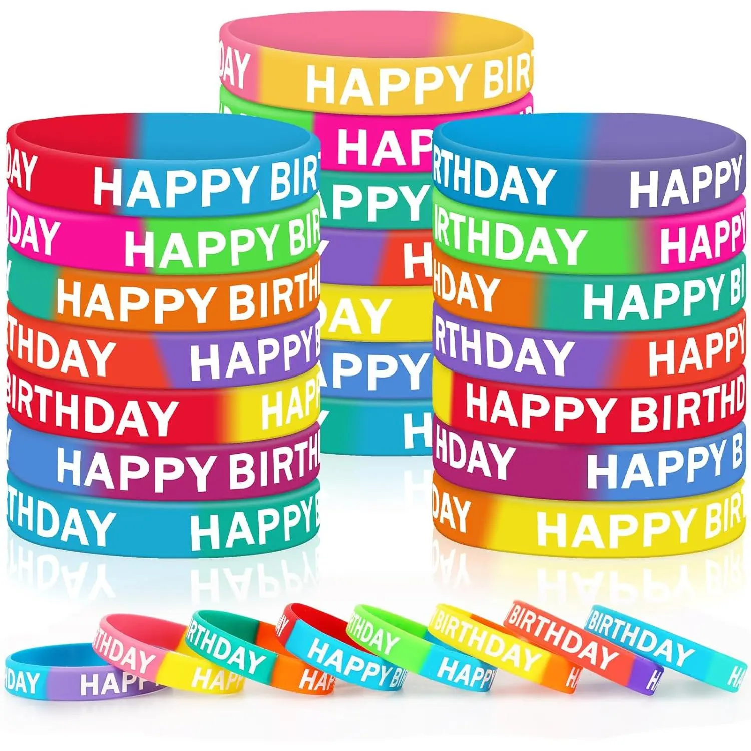 42 count Happy Birthday  Bracelets Classroom  Gifts | Colored Rubber Wristbands Accessories, for Students Teachers Birthday  Decorations Party Favors Supplies, 21 Designs