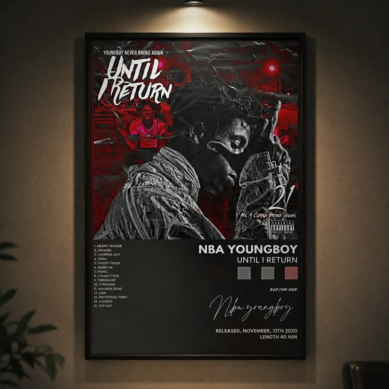 NBA YoungBoy Until I Return Album Cover Canvas Wall Art Poster, 360 Alley Hip Hop Rapper Music Print, Modern Canvas Artwork, Waterproof Canvas Decor for Bedroom Living Room Dorm Studio, Gift for Music Fans Men Teens, Family Room Decoration