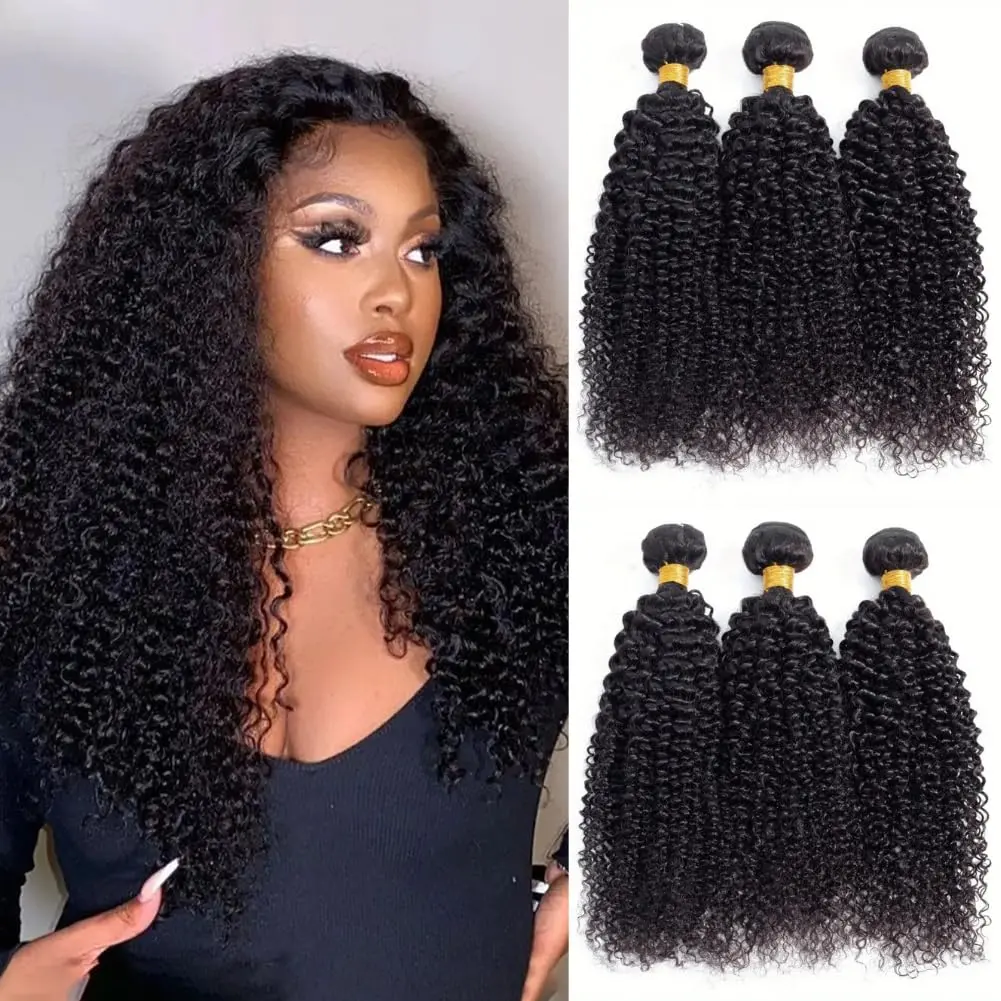 Curly  Human Hair 20 22 24 Inch Kinkycurly Human Hair  for Black Women  Curly Hair  3 Brazilian Unprocessed Virgin Hair Quick Weave Human Hair Extensions  Black
