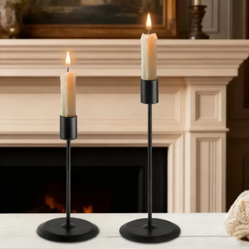 2Pcs Tall Taper Candle Holders, Modern Single Candlestick Stands, Gold & Black Iron Candle Holders, Ideal for Dining Table, Wedding, Dinner Party and Home Decor, Candle Holders For Table Centerpiece