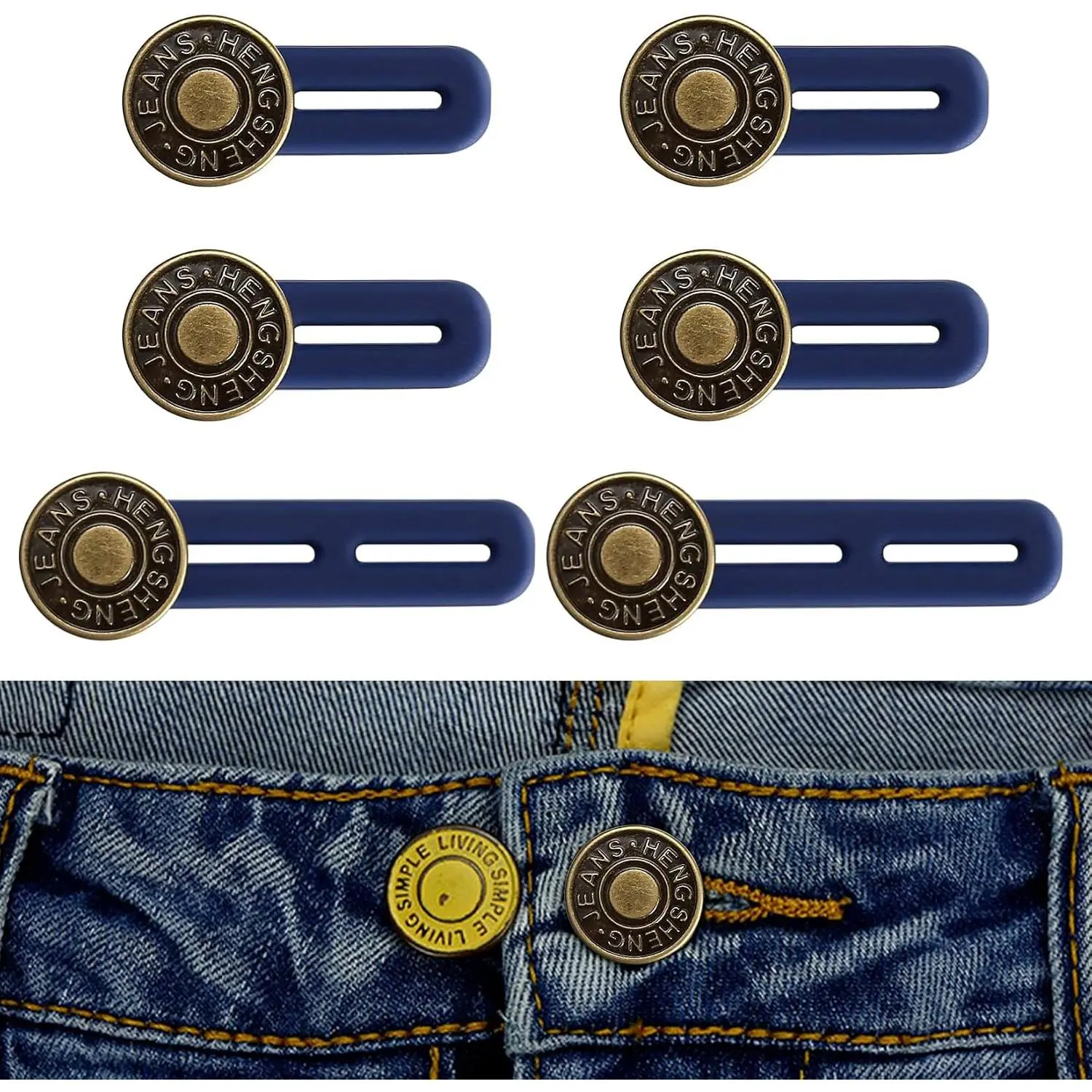6 count Jean Button Extender, Pants Extender Button for Women Men,  Extenders, Retractable No Sew  Waistband Extender Buttons Metal  for Jeans Pants , 2 Sizes