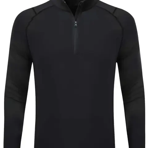 【Black Friday】Men's Plain Zipper Mock Neck Top, Sporty Slim-Fit Long Sleeve Thermal Top, Men's Spring & Fall Top for Daily Wear, Casual Sportswear, Athletic Apparel