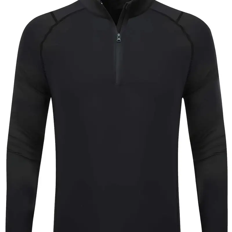 【Black Friday】Men's Plain Zipper Mock Neck Top, Sporty Slim-Fit Long Sleeve Thermal Top, Men's Spring & Fall Top for Daily Wear, Casual Sportswear, Athletic Apparel