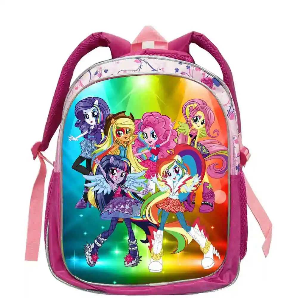 Pony Rainbow Equestria Pink Backpack Kindergarten Schoolbags Double Shoulder Bag Leather Travel Bag Gifts