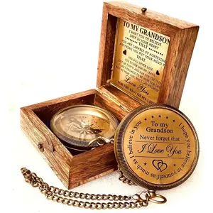 Brass Compass Engraved Quote Gift for Grandson Ideal Memory Present for Birthday Baptism Graduation Confirmation from Grandpa Grandma