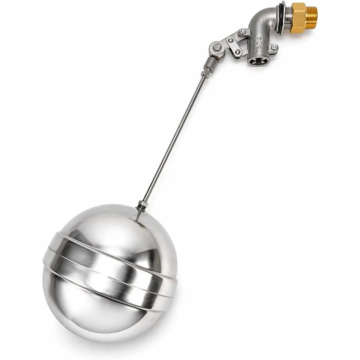 Stainless Steel Automatic Water Level Control Float Valve, 3/4" NPT 3/4" Thread with Brass Adapter, 6" Float Ball, Adjustable Rod for Farm Horse Troughs, Ponds, Gardens