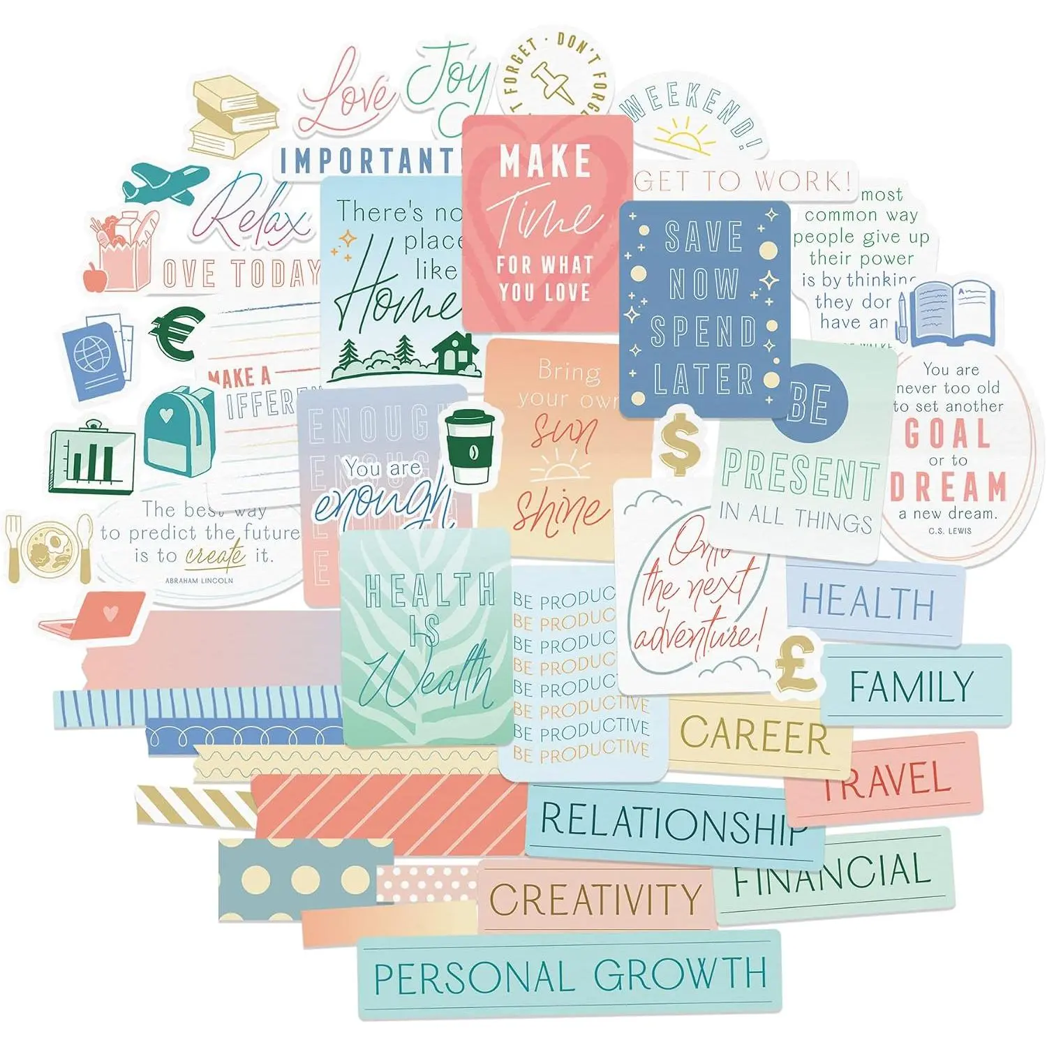 Minimalist Vision Board Quote Stickers (51 Pieces) - Motivational, Sleek Design | Inspirational Goal Setting Stickers for Planners, Journals, Scrapbooks