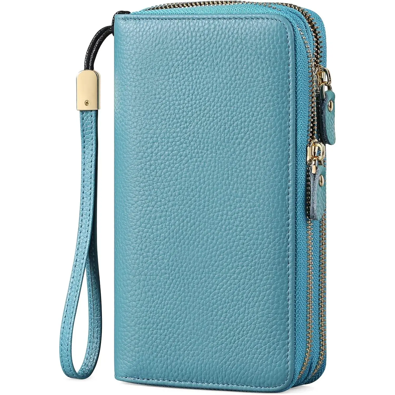 Leather Women Wallet RFID Blocking Zipper Around Phone Holder Clutch Wristlet Large Capacity