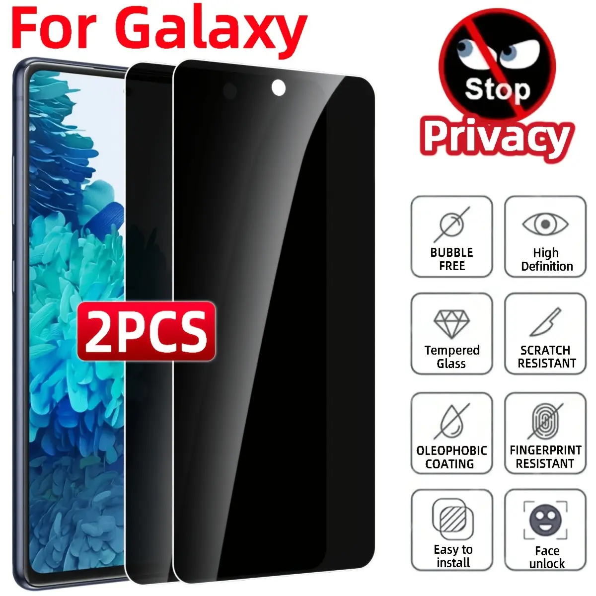 Privacy Tempered Glass Screen Protector for Samsung S10/s20/s21/s23/s24, Anti-Fingerprint, Scratch-Resistant, Easy Installation, 35° Privacy