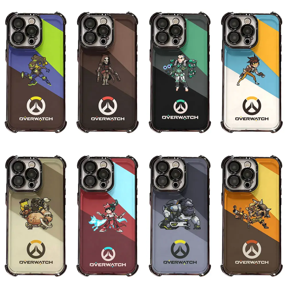 8-Style Overwatch Smartphone Case - Anti-Drop Slim Protective Shell for Handheld Cellphone Devices, Featuring Chibi Lucio, Tracer, Kiriko, Roadhog, Symmetra & Other Heroes With Color Block Backgrounds, Protection