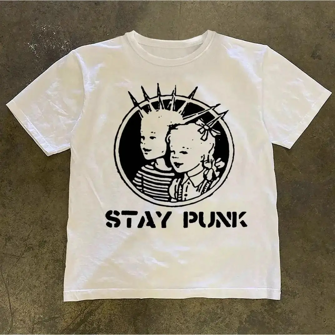 Stay Punk T-Shirt, Gifts Shirt, Unisex Vintage Graphic Tees Gothic Grunge Y2k Emo Scene Amity Affliction Style Clothes Men Women Streetwear