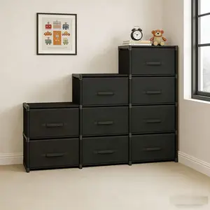 Modern Fabric Storage Cabinet, Durable Metal Frame and Cloth Drawers, Deep and Organizer, Bedside Table, Space-Saving Vertical Design