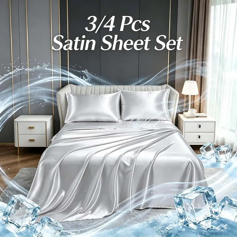 MUXHOMO 2200 TC Extra Deep Cooling Satin Bed Sheet Set,Hotel quality, Skin-Friendly with a Cloud-like Touch, Breathable, Fitted Sheet Features 14-inch Deep Pocket for 360° full coverage, Ideal For Hot People and have Trouble Falling Asleep-Beding Set