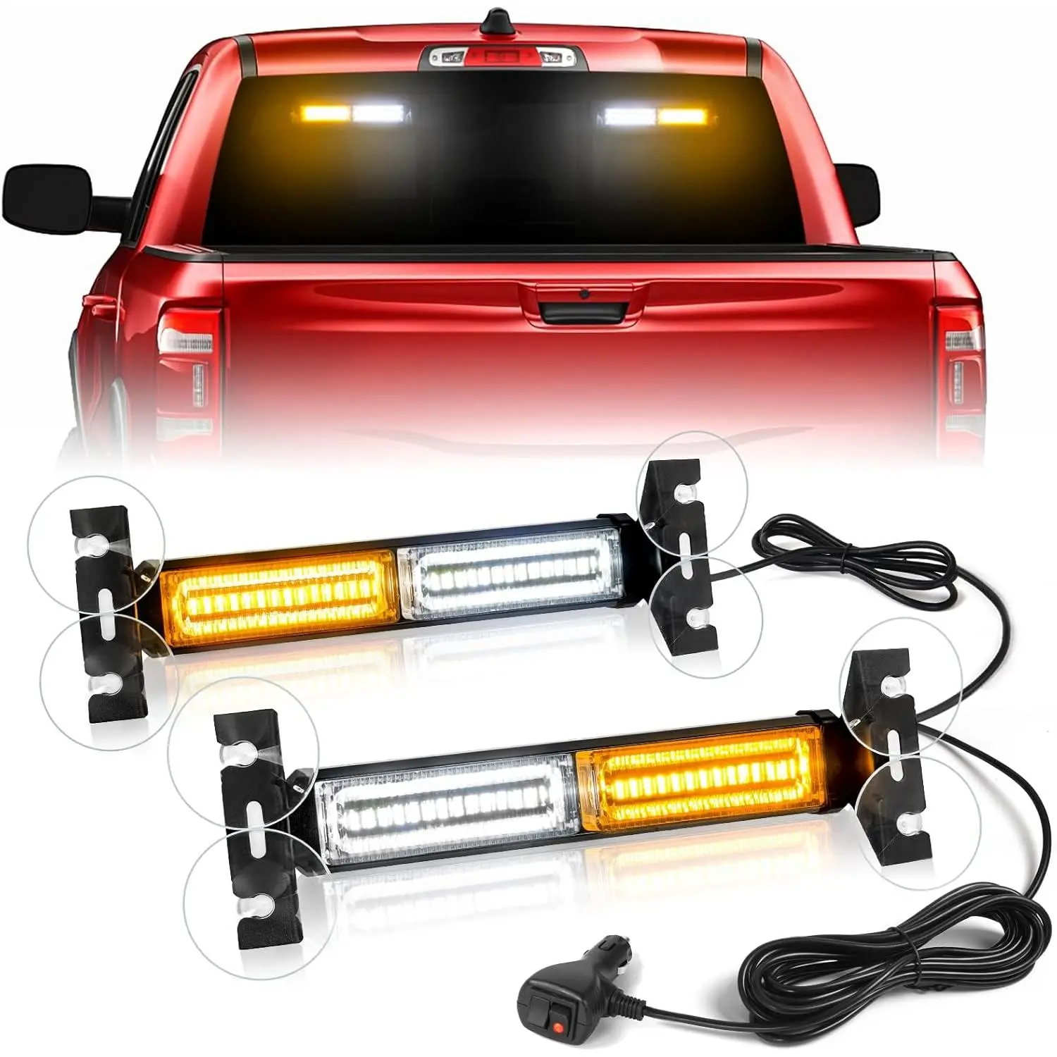 Emergency Strobe Light Bar 40 LED Traffic Advisor Dash Warning Flashing Light Amber White for Tow Truck Construction Vehicle 2x10.7 Inch Machine Fixture