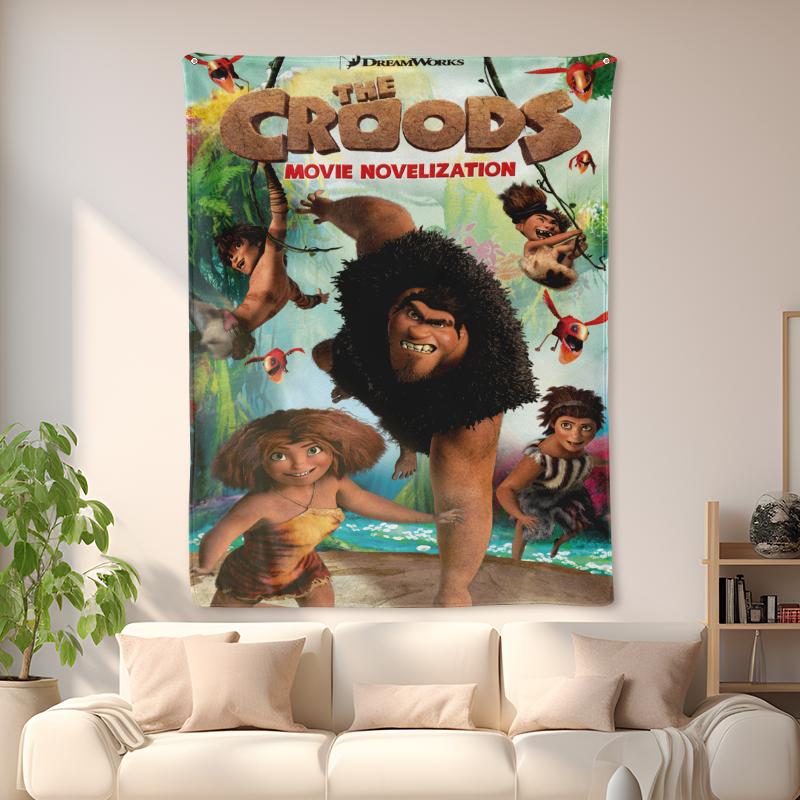 Soft Flannel Throw Blanket, DreamWorks The Croods Movie Poster Art Blanket, Cozy Grug & Eep Cartoon Blanket for Couch Bed, Aesthetic The Croods Movie Decorative Blanket Gift for Kids & Fans