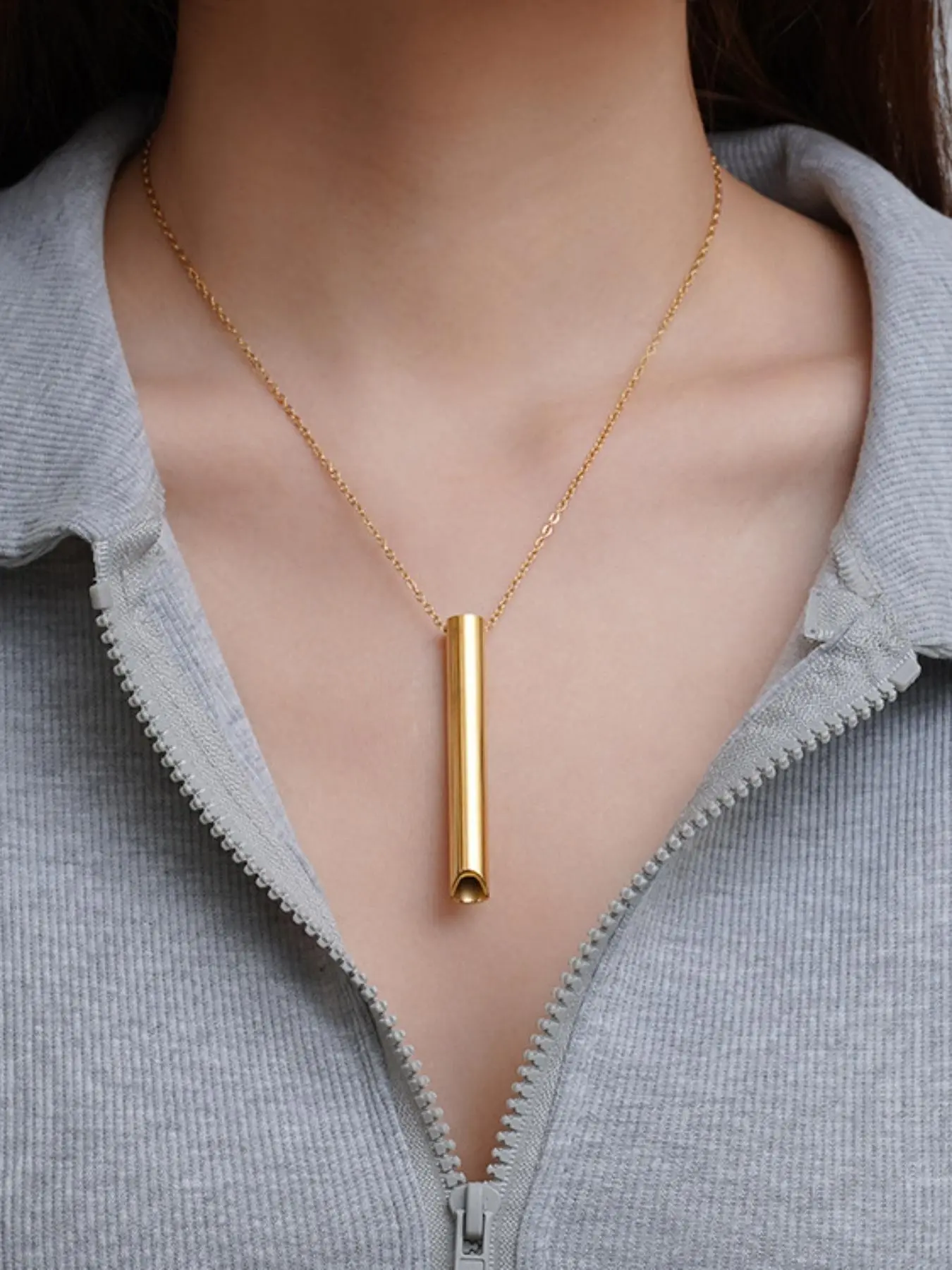Breath Meditation Mindfulness Stainless Steel Whistle Necklace, Hollow Tube Blowable, Stress Relief, Calm Mind, Unique Healing Jewelry, Layered Pendant